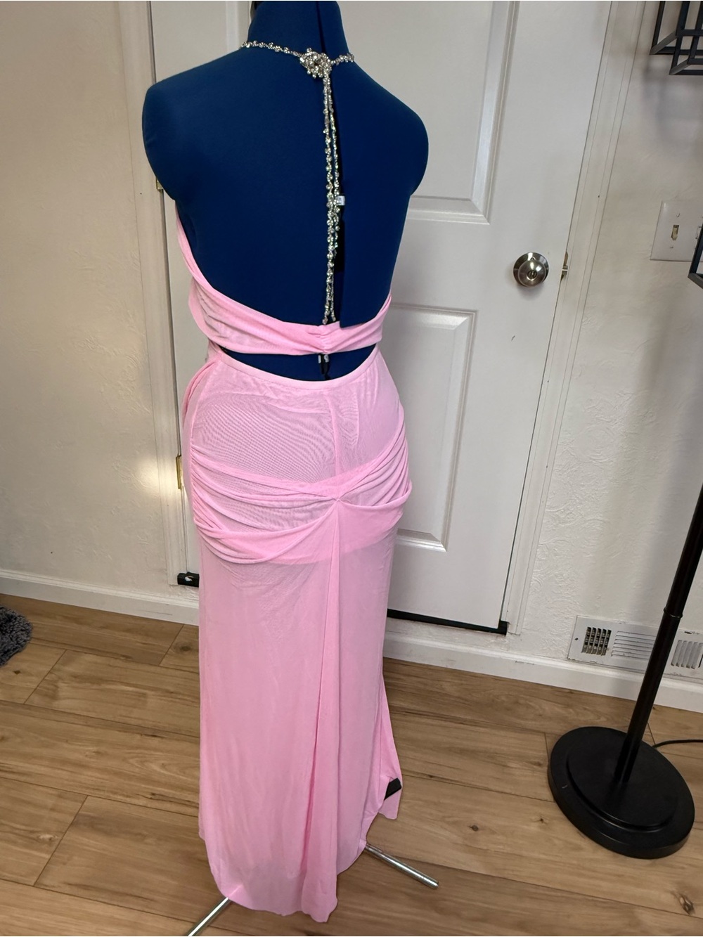 Pink Cutout Maxi Dress with Chain Halter - Picture 5 of 6
